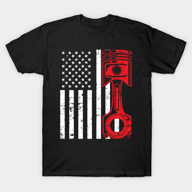 Patriotic American Flag Piston Muscle Car Vintage Distressed T-Shirt by hobrath